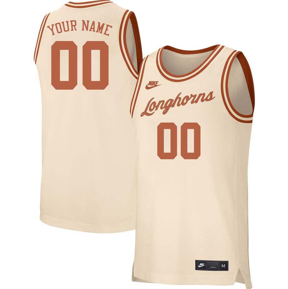 Custom Texas Longhorns Name And Number College Basketball Jerseys Stitched-Cream